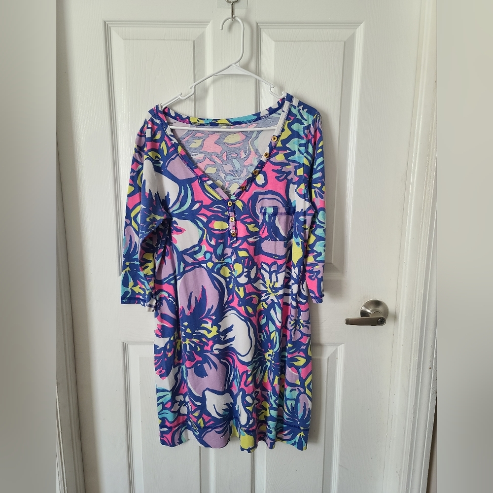 Lilly Pulitzer Multicolor Floral Shift Dress in Pink, Blue, Yellow